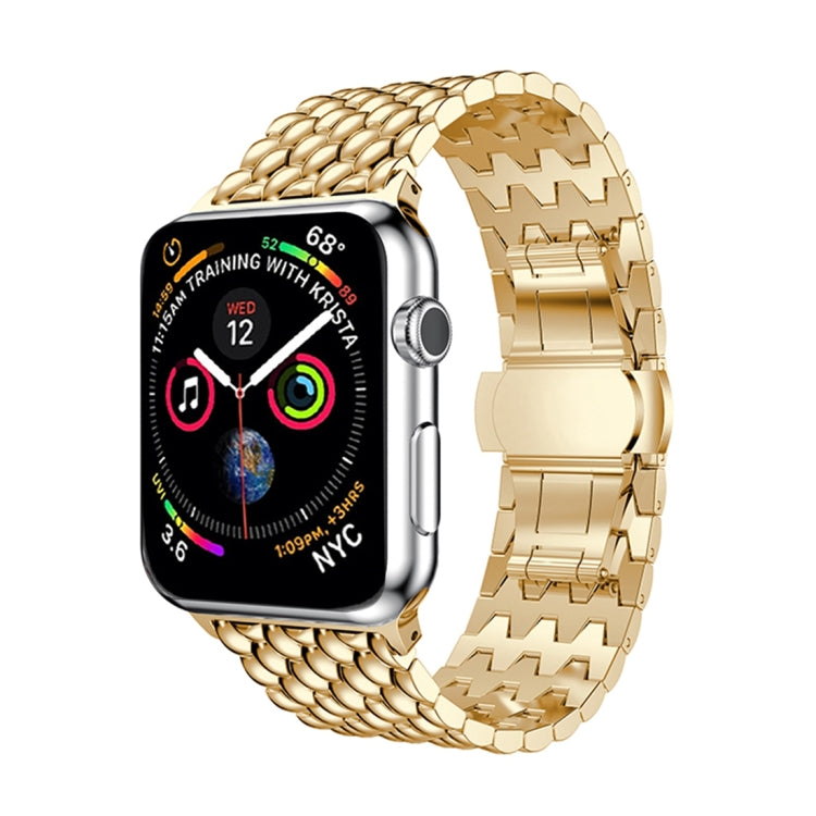 Gold stainless steel Apple Watch wrist strap with dragon-grain metal links