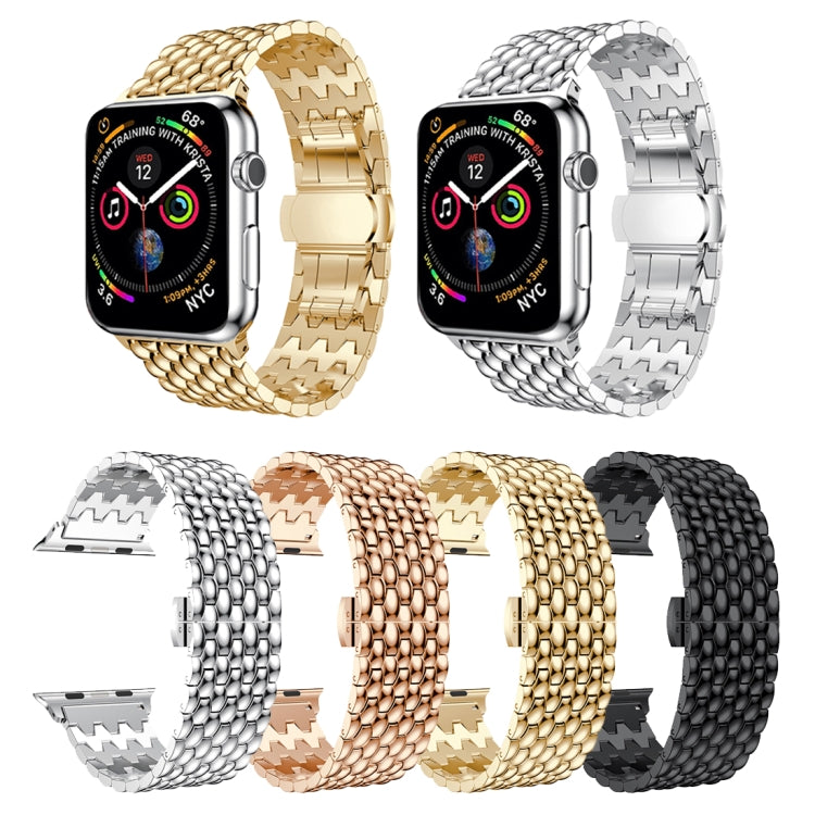 Stainless steel Apple Watch wrist bands in gold, silver, rose gold, and dark colors
