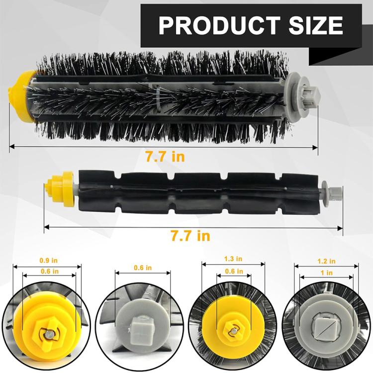 JUNSUNMAY main clean brush roller and black housing with yellow end cap, size view