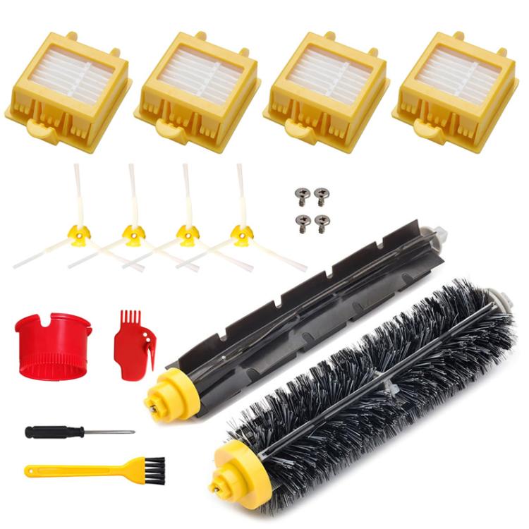 14-piece robot sweeper replacement parts kit with yellow filters, brushes, roller, and screws