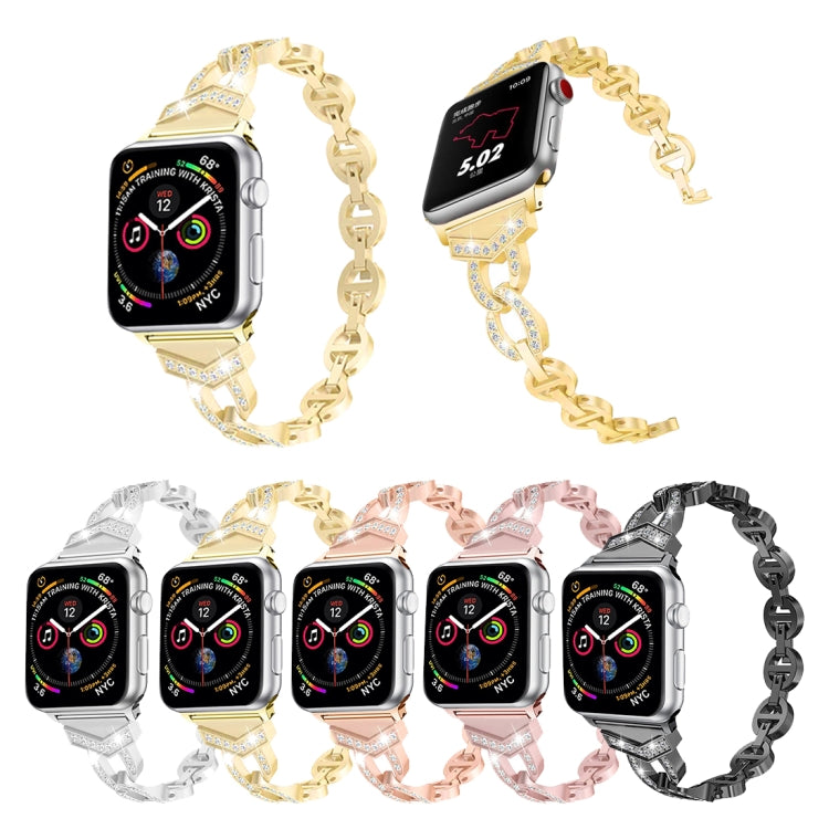 Diamond-studded 8-shaped strap set in silver, gold, rose gold, and black