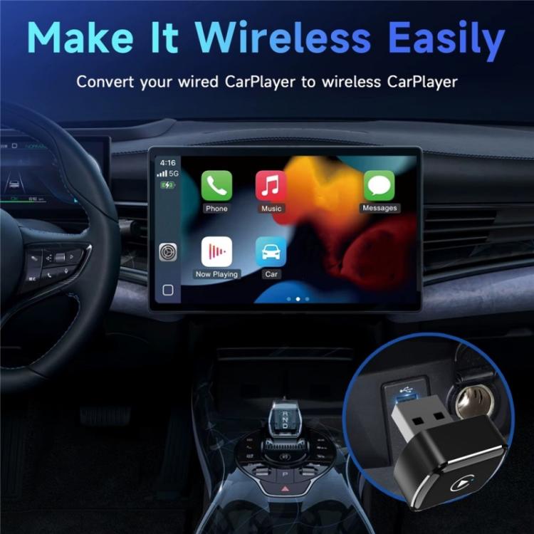Black WiFi Bluetooth USB dongle adapter, compact design for car use