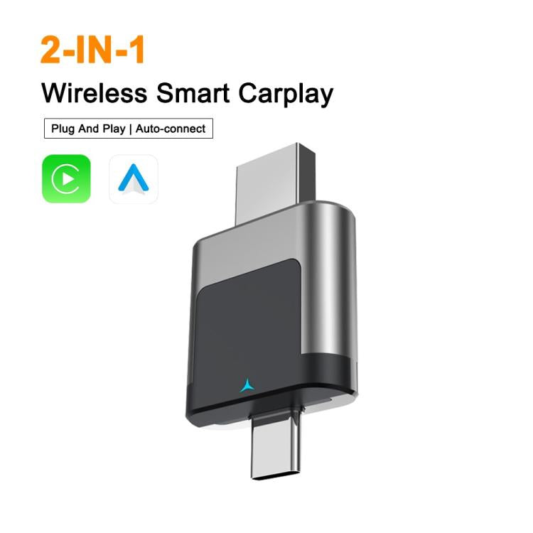 M28 Wired to Wireless Car Adapter 2 in 1 Type-C + USB Wireless CarPlay AI Box Android Auto, M28