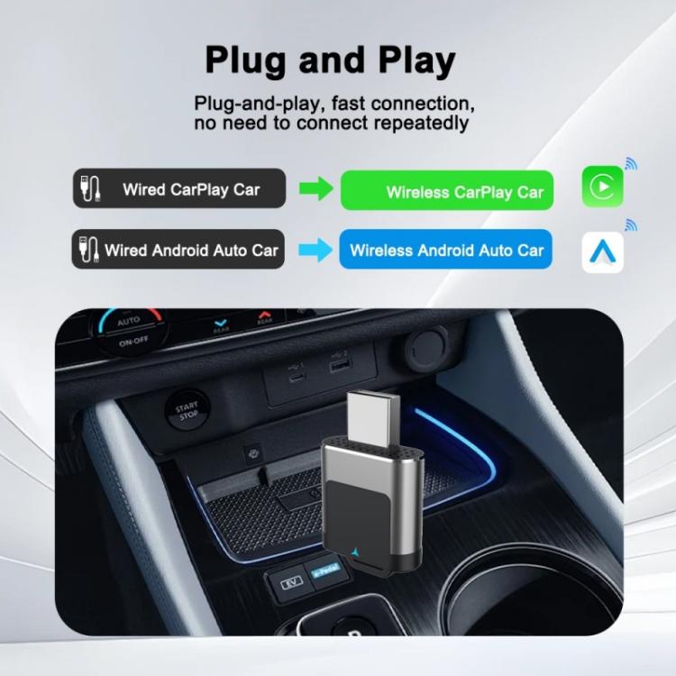 M29 Plug and Play Android Auto Wired to Wireless Car Adapter 2 in 1 Wireless CarPlay AI Box, M29