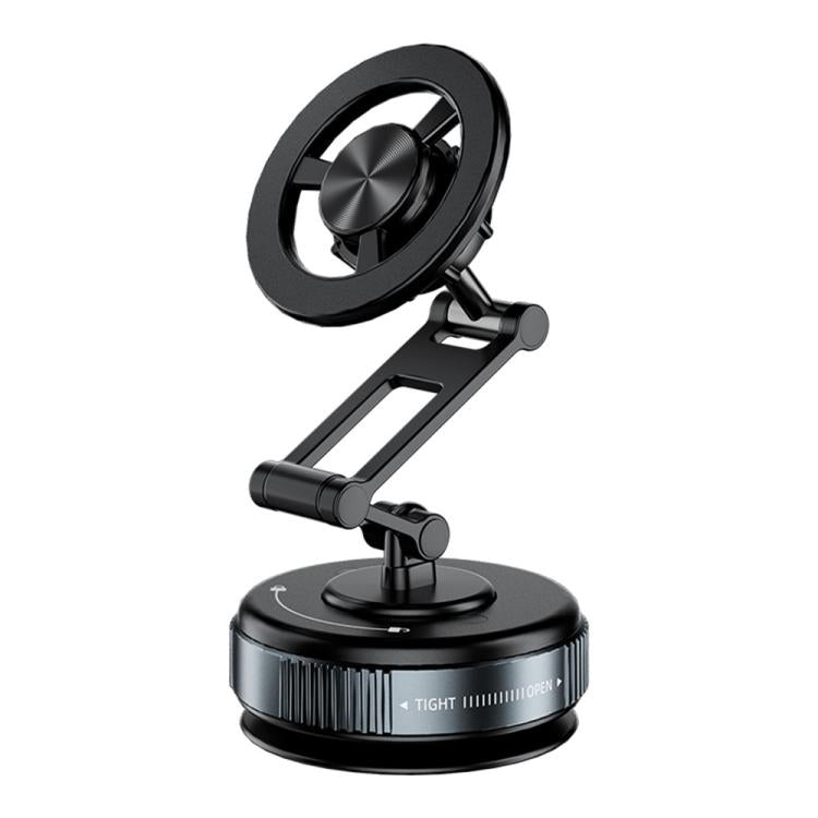 Black vacuum suction magnetic car dashboard phone holder with adjustable arm