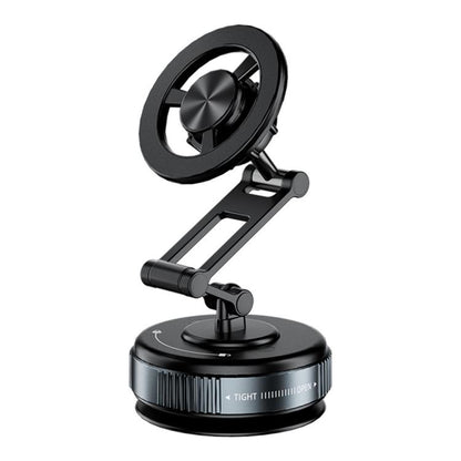 Black vacuum suction magnetic car dashboard phone holder with adjustable arm
