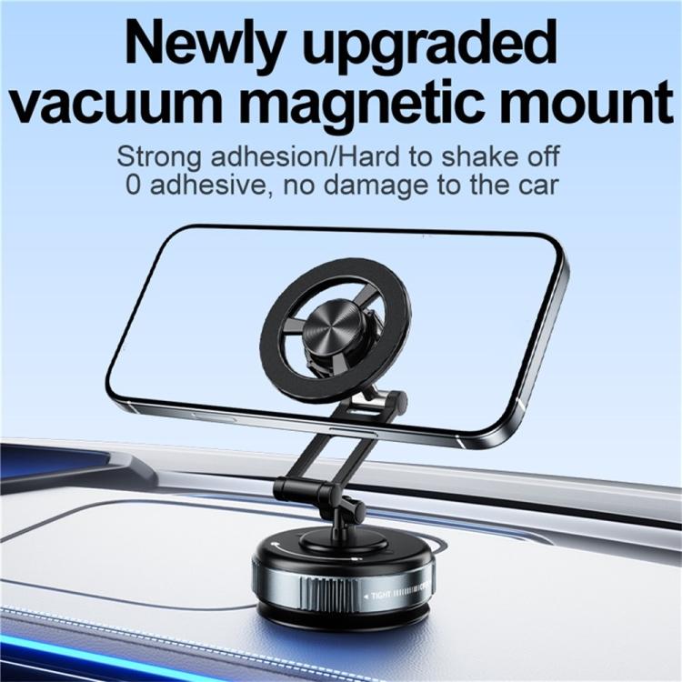 Black magnetic phone holder with suction base for dashboard mounting