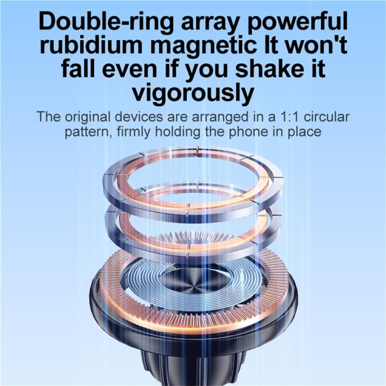 Black double-ring magnetic phone holder with suction base and stand
