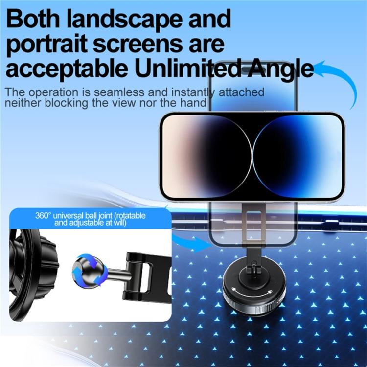 Black universal phone mount with swiveling ball joint on vacuum base