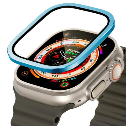 Blue titanium metal frame and tempered glass screen protector for Apple Watch Ultra