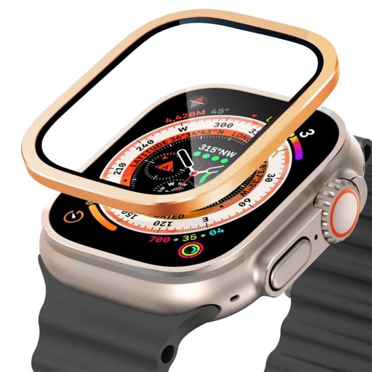 Gold metal frame watch screen protector with tempered glass for Apple Watch Ultra