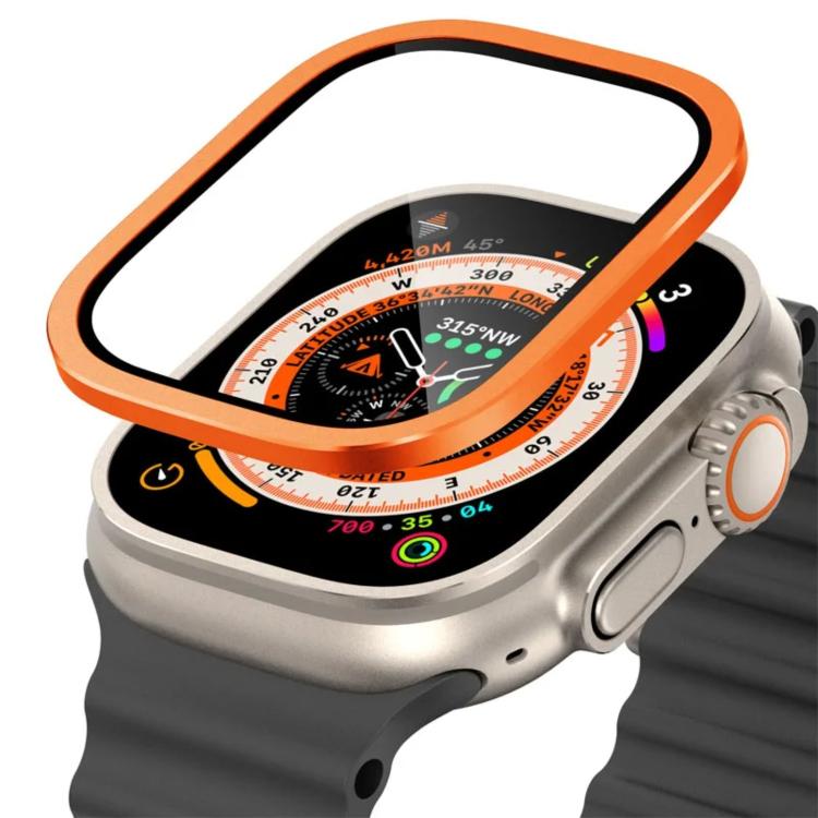 Orange metal frame and tempered glass screen protector for Apple Watch Ultra