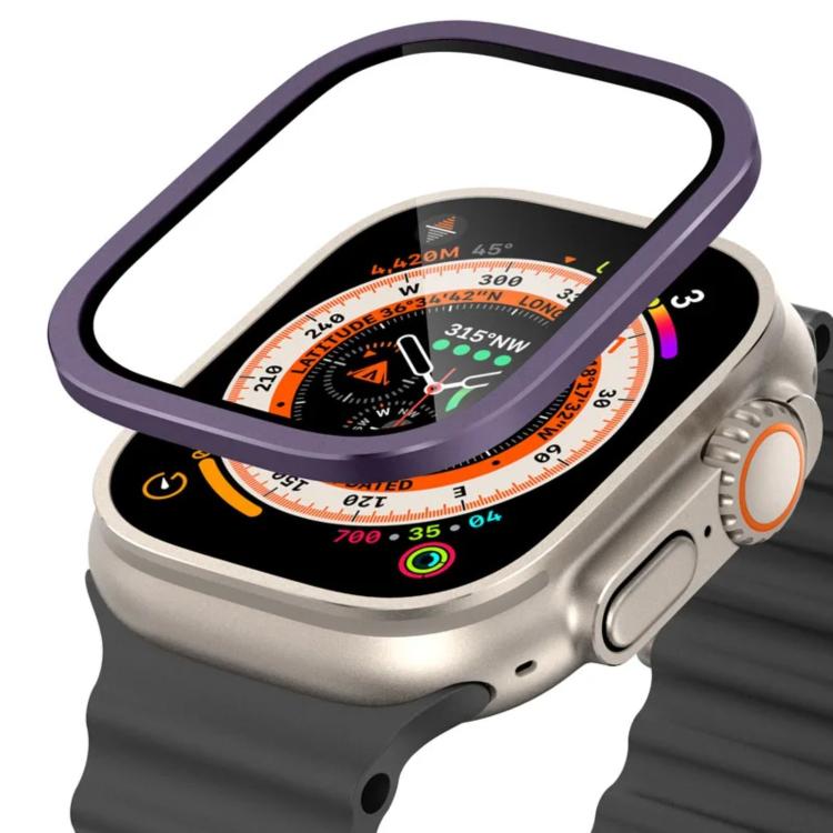 Purple metal frame watch screen protector with tempered glass for Apple Watch Ultra