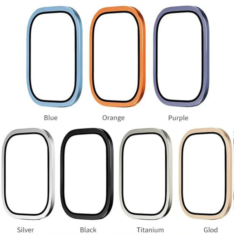 Metal frame and glass watch screen protectors shown in seven color options