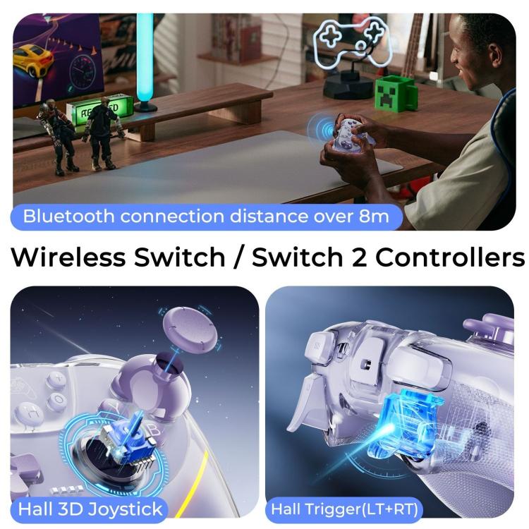 Pink wireless game controller with dual joysticks and ABXY buttons