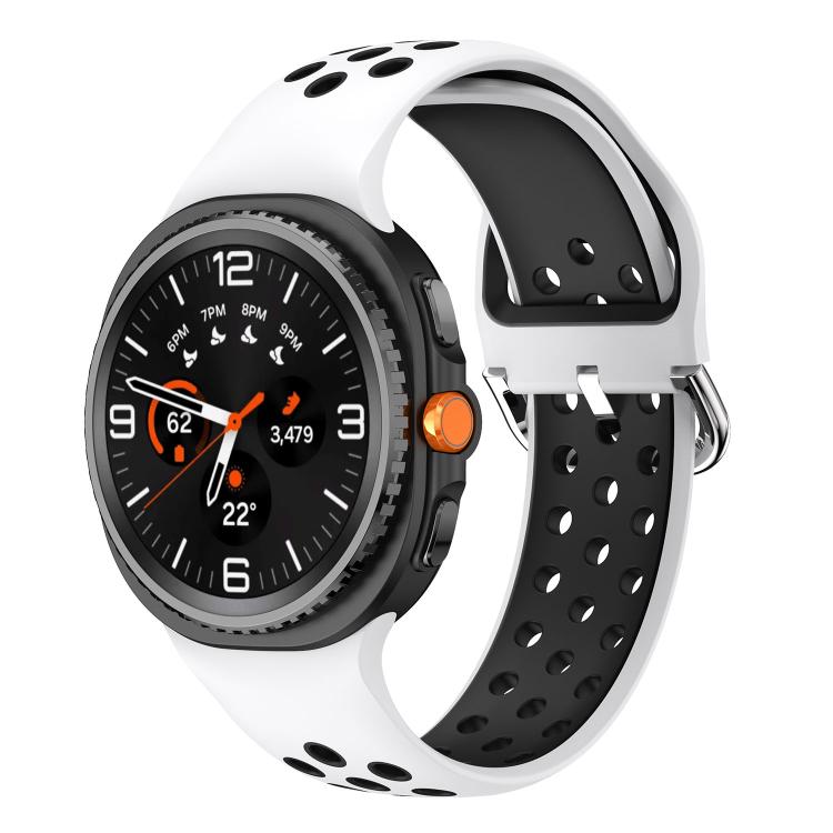 Round Holes Silver Buckle Two Color Silicone Watch Band, For Galaxy Watch9 / 8 / 8 Classic