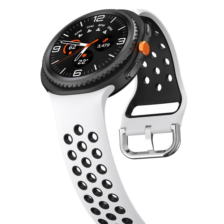 Round Holes Silver Buckle Two Color Silicone Watch Band, For Galaxy Watch9 / 8 / 8 Classic