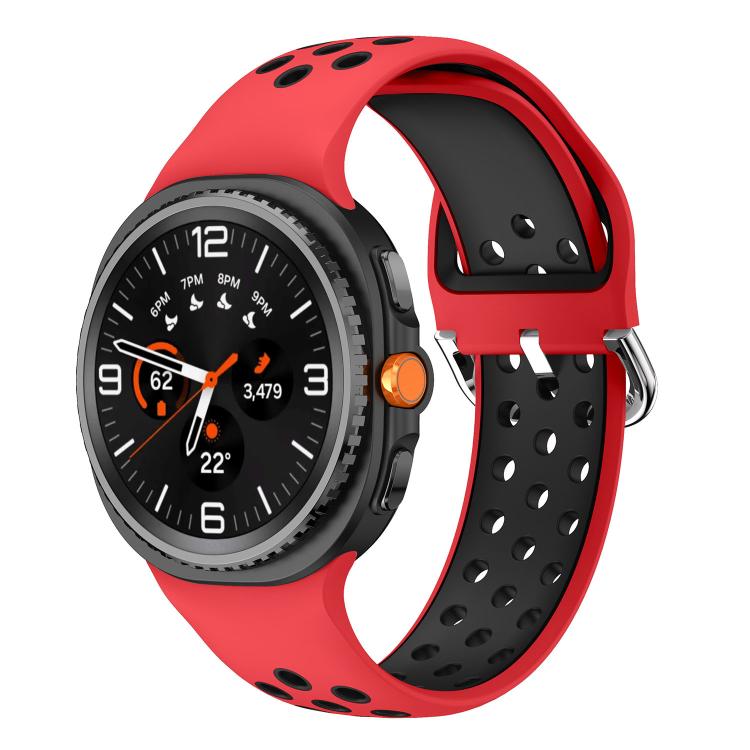 Round Holes Silver Buckle Two Color Silicone Watch Band, For Galaxy Watch9 / 8 / 8 Classic
