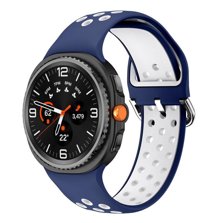 Round Holes Silver Buckle Two Color Silicone Watch Band, For Galaxy Watch9 / 8 / 8 Classic