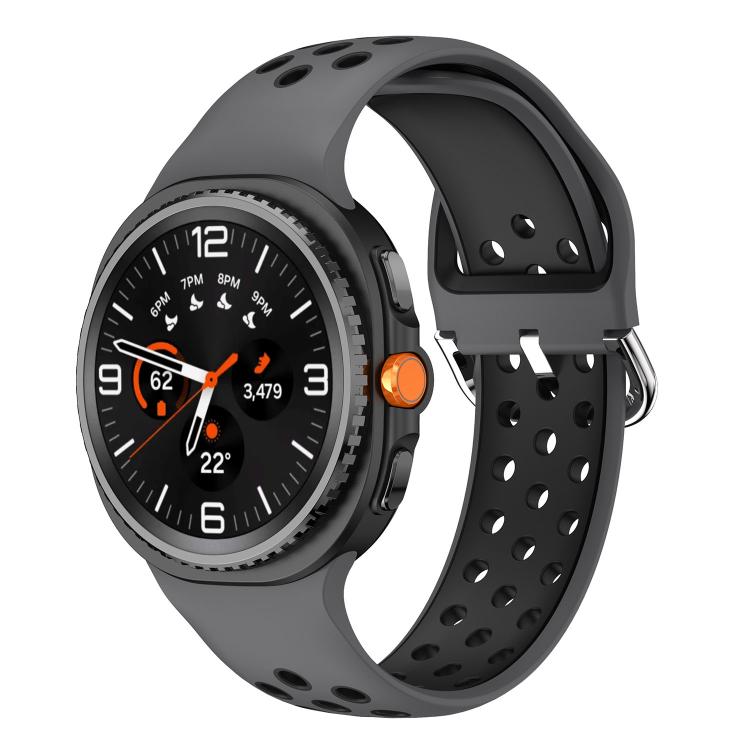 Round Holes Silver Buckle Two Color Silicone Watch Band, For Galaxy Watch9 / 8 / 8 Classic