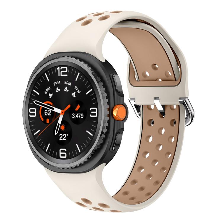 Round Holes Silver Buckle Two Color Silicone Watch Band, For Galaxy Watch9 / 8 / 8 Classic