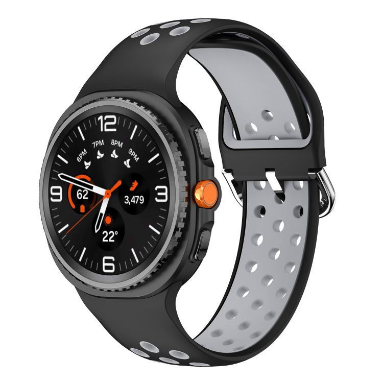 Round Holes Silver Buckle Two Color Silicone Watch Band, For Galaxy Watch9 / 8 / 8 Classic