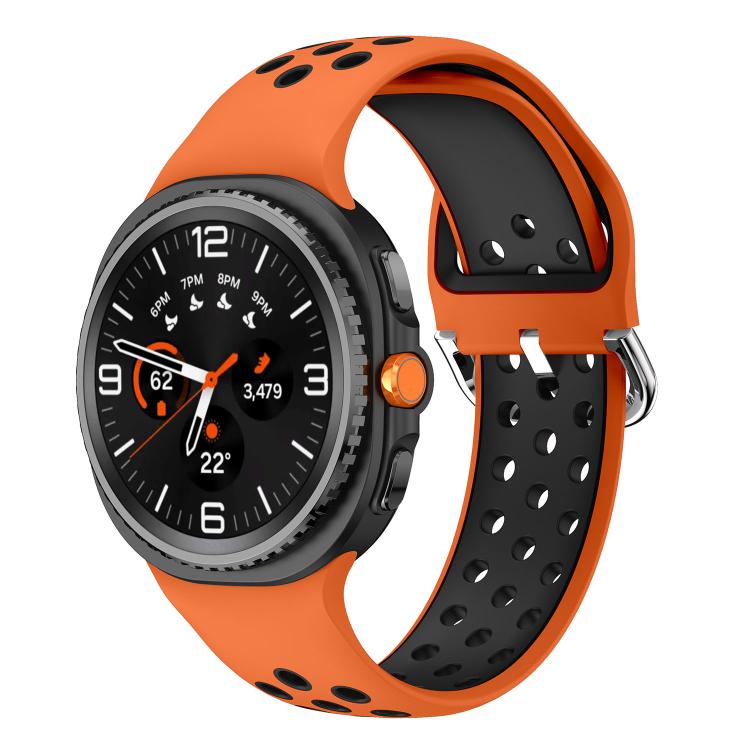 Round Holes Silver Buckle Two Color Silicone Watch Band, For Galaxy Watch9 / 8 / 8 Classic