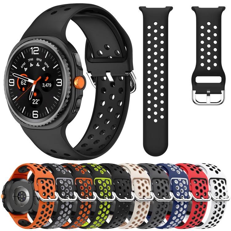Round Holes Silver Buckle Two Color Silicone Watch Band, For Galaxy Watch9 / 8 / 8 Classic