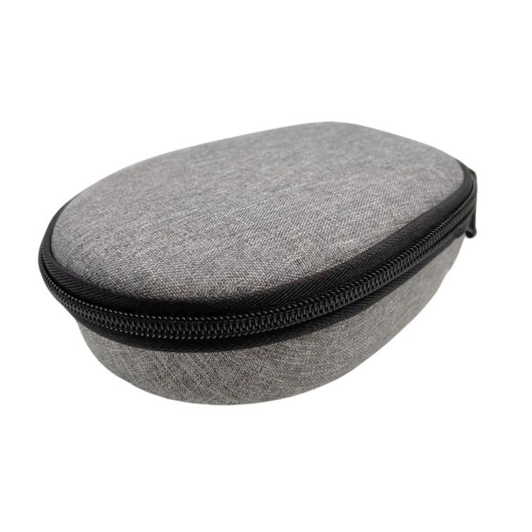 Gray hard-shell headphone storage case with zippered top