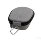 Gray zippered hard-shell storage case with metal carabiner clip