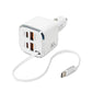 White 90W 3-port USB car charger with USB Type-C cable