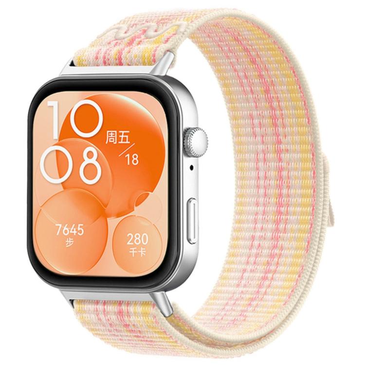 Cream woven watch band with pink and yellow flecks
