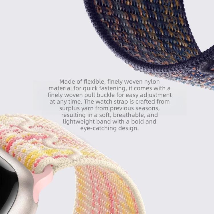 Woven nylon watch band in cream and pink with a dark multicolor band detail