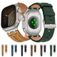 Vegan leather smartwatch band color options in brown, navy, black, coffee and dark green