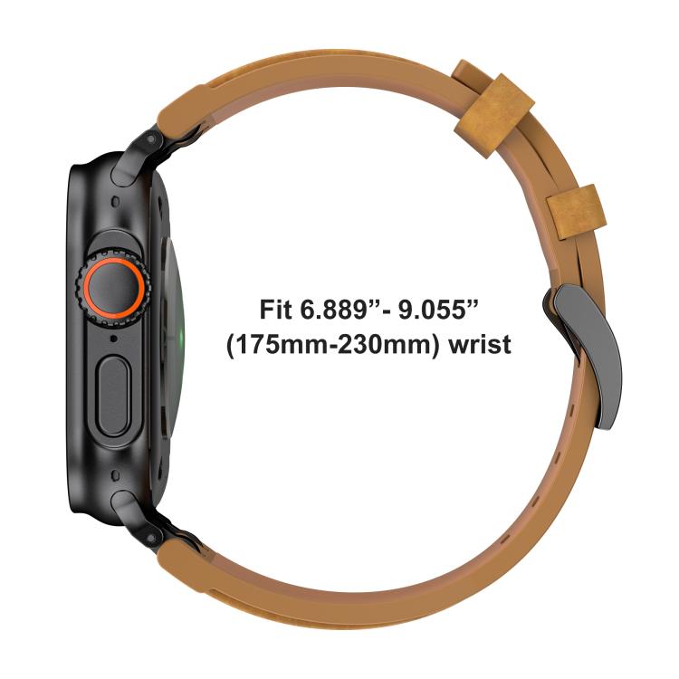 Brown vegan leather watch band shown fitted to a watch, sized for 175–230 mm wrists