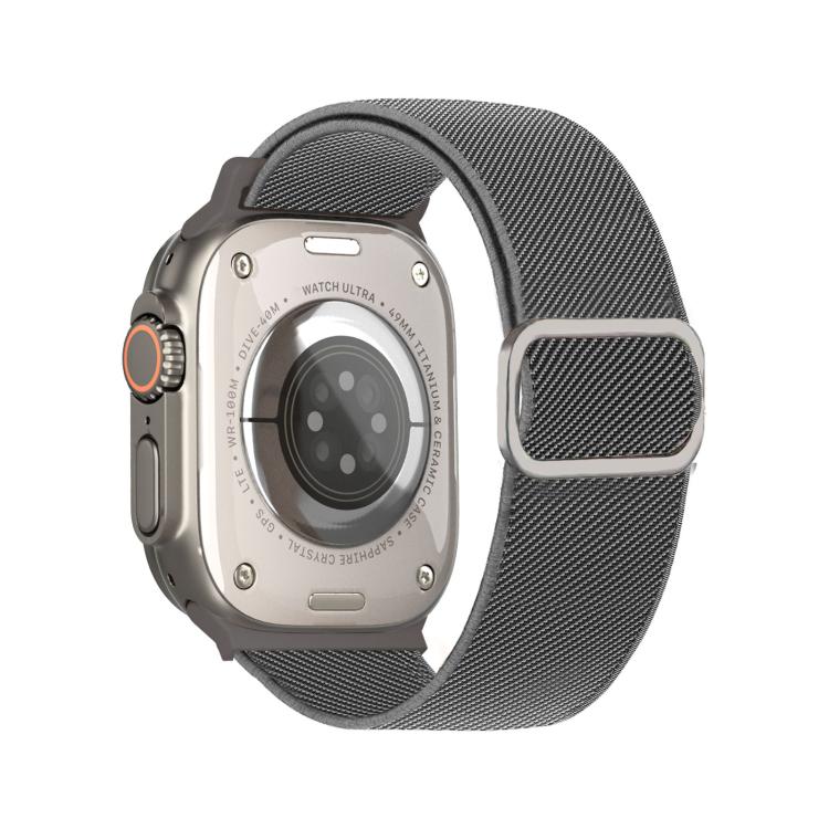 Gray diagonal-striped elastic watch band with a silver D-ring buckle