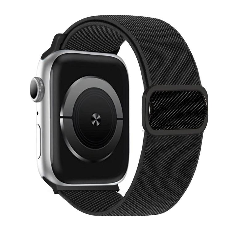 Black diagonal-stripe elastic watch band with matching D-ring buckle