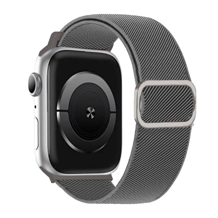 Gray diagonal-stripe elastic watch band with silver-tone D-ring buckle