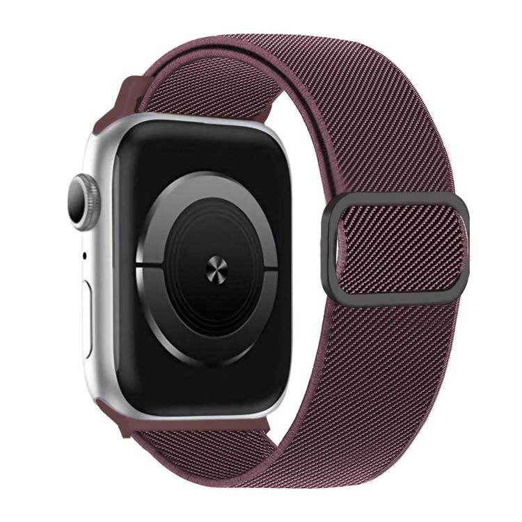 Purple diagonal-stripe elastic watch band with dark D-ring buckle