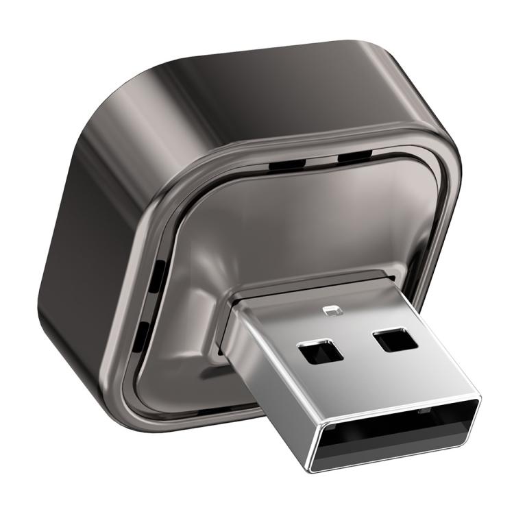 Black wireless car adapter with dual USB connectors and side port cutouts