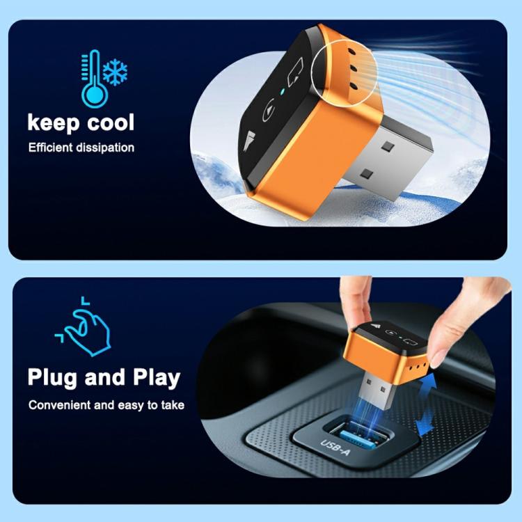 Orange and black wireless adapter with USB plug and vented side panel