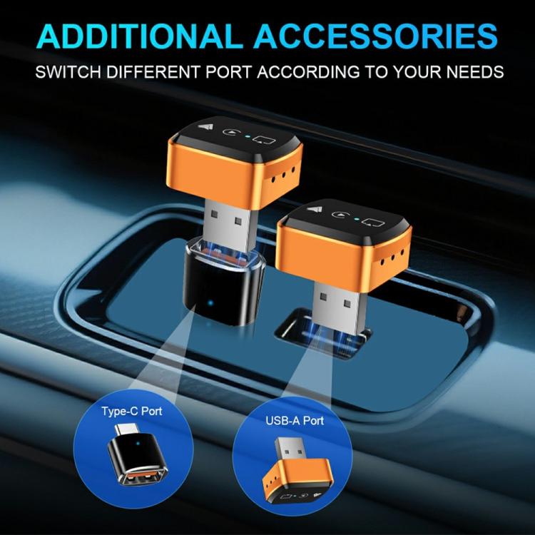 Orange and black adapter showing USB-A and Type-C port options
