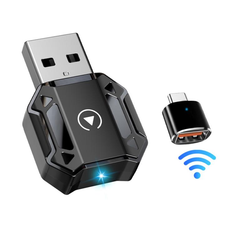 Black M36 wireless car adapter with USB plug and blue status indicator
