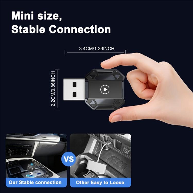 Black M36 wireless adapter with size shown, pinched by a hand