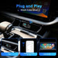 Wireless car adapter plugged into a car console with glowing LED light