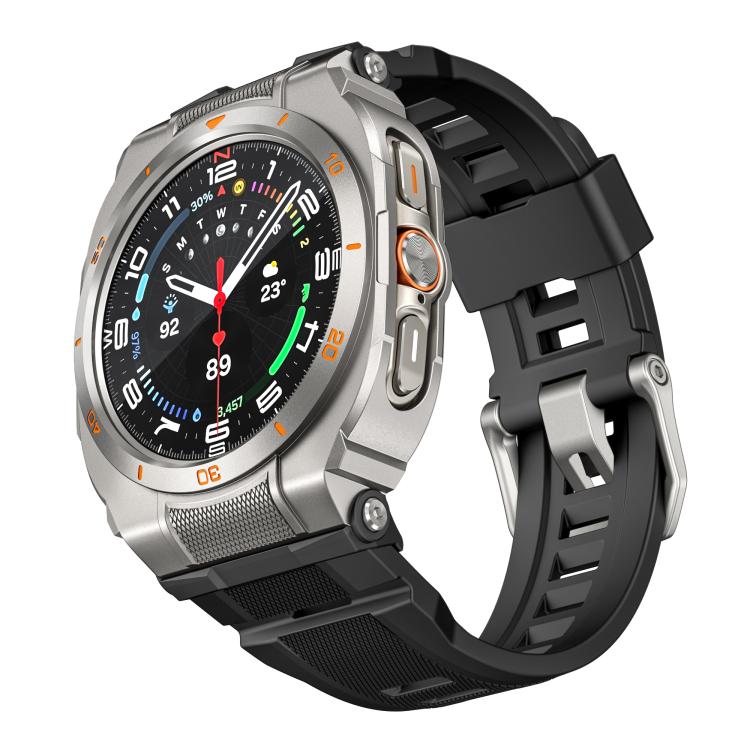 Galaxy Watch Ultra with silver case and black silicone band
