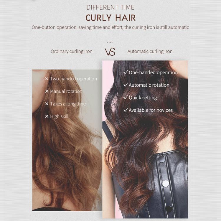 Automatic curling iron comparison view showing black handle with gold heated barrel