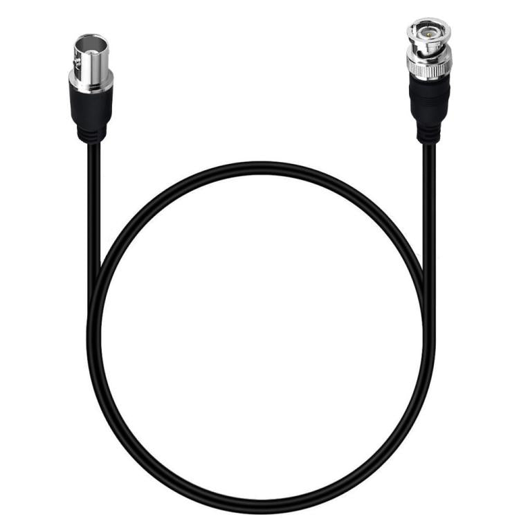 Black BNC extension cable with silver male and female connectors, looped
