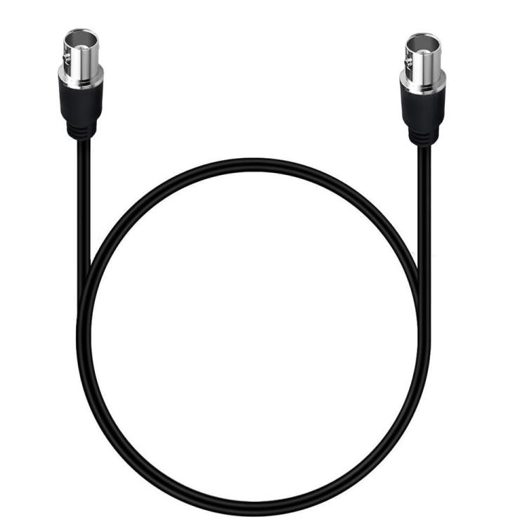 Black BNC extension cable with two female connectors and a coiled length.