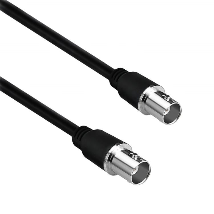 Black coax extension cable with two BNC connectors, silver metal ends.